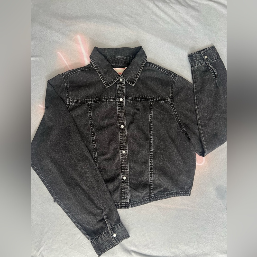 Women's Black Denim Long Sleeve Top